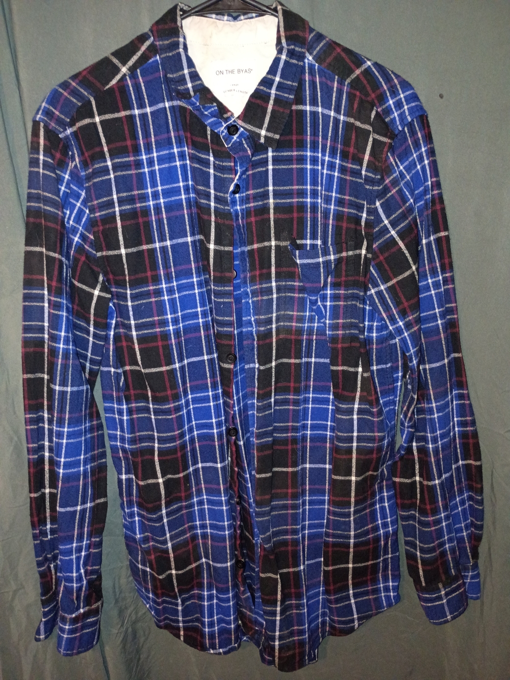 On The Byas Men’s Blue Plaid Flannel Shirt